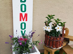 drevená uvítacia tabuľa folklórna kvetináč s nápisom Domov