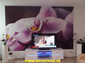 Moderná obývačka s fototapetou na stene Orchidea