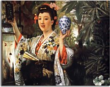 Obrazy James Tissot - James Tissot - Young Lady Holding Japanese Vase  zs10378