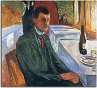 Self-portrait with bottle of wine Obraz Munch zs16679